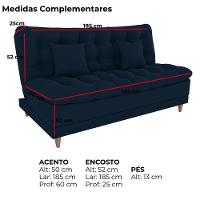 Sofa Cama 2 Lugares 185 Cm Duda Veludo Light B254 Milani Store Azul