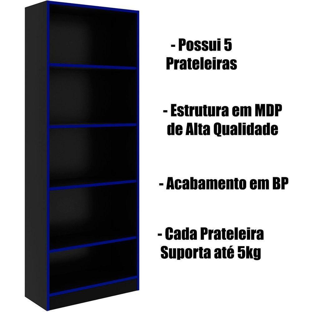 Estante Multiuso Gamer Livreiro Office 5 Prateleiras Preto/azul - 3