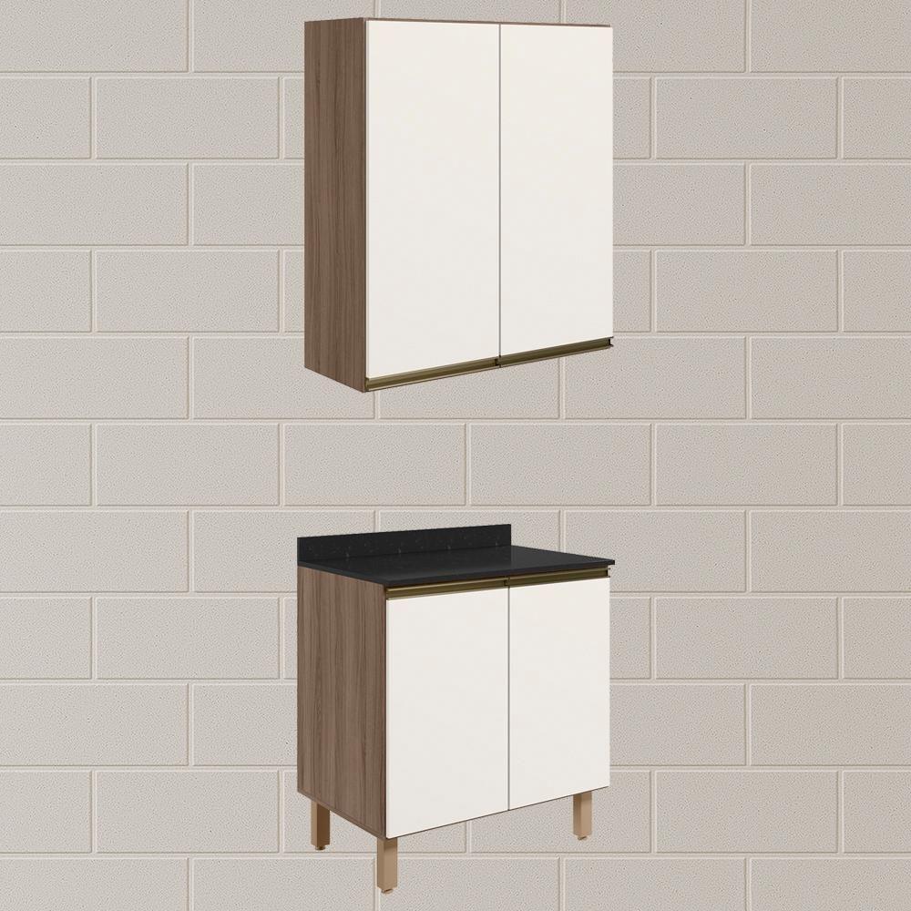 Armario Aereo Balcao 2 Portas 80cm Mdf Kali Nicioli Carvalho Toq Off White Cetim - 2