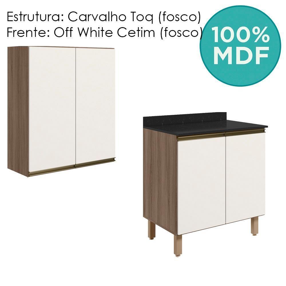 Armario Aereo Balcao 2 Portas 80cm Mdf Kali Nicioli Carvalho Toq Off White Cetim - 4