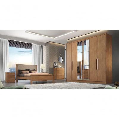 Guarda Roupa Casal Linea 6 Portas Bater 8 Gavetas Cumaru MDF com Espelho