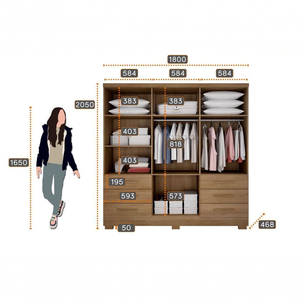 Guarda Roupa Solteiro Com Pés 6 Portas 6 Gavetas - Berlim-cumaru-fendi - Móveis Novo Horizonte - 4