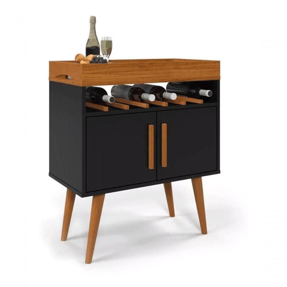Aparador Café Shot Com Portas Pés Em Madeira Pinus Preto/caramelo - 2