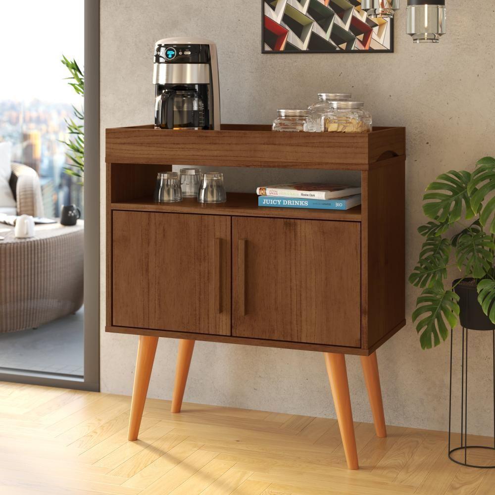 Aparador Café Drink Com Portas Pés Em Madeira Pinus Canela - 1