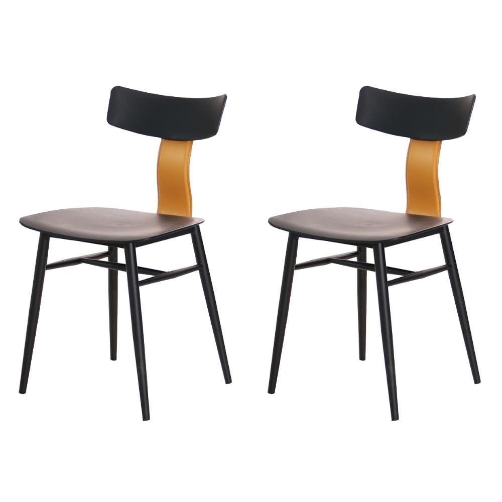 Kit 2 Cadeiras Analu Rivatti 42cm (largura) Assento E Encosto Pp Preto Detalhe Em Pu Marrom Base Aço - 1