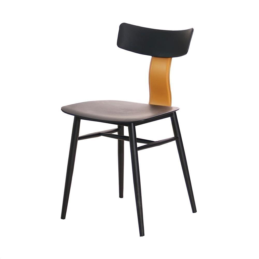 Kit 2 Cadeiras Analu Rivatti 42cm (largura) Assento E Encosto Pp Preto Detalhe Em Pu Marrom Base Aço - 2