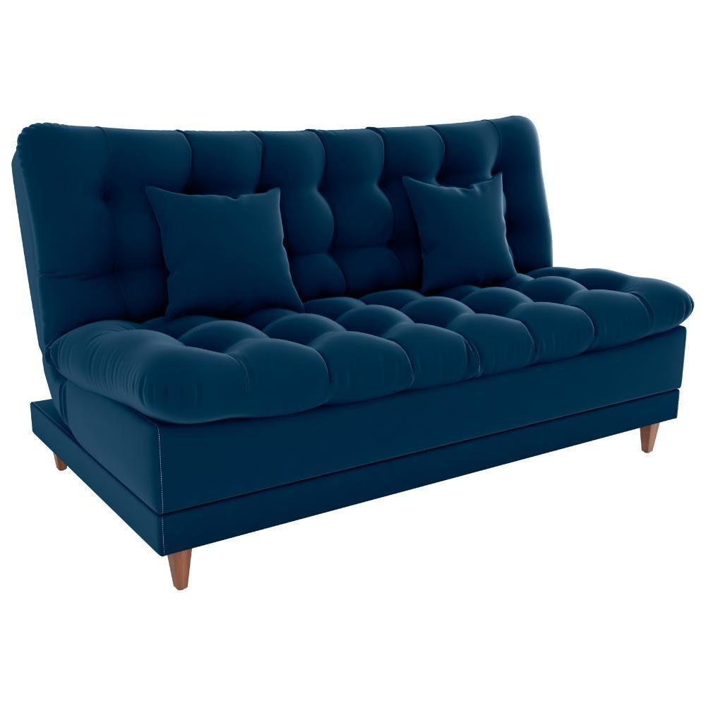 Sofa Cama 2 Lugares 185 Cm Duda Veludo E433 Milani Store Azul - 1