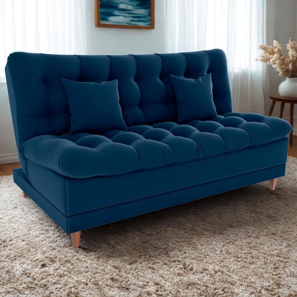Sofa Cama 2 Lugares 185 Cm Duda Veludo E433 Milani Store Azul - 2