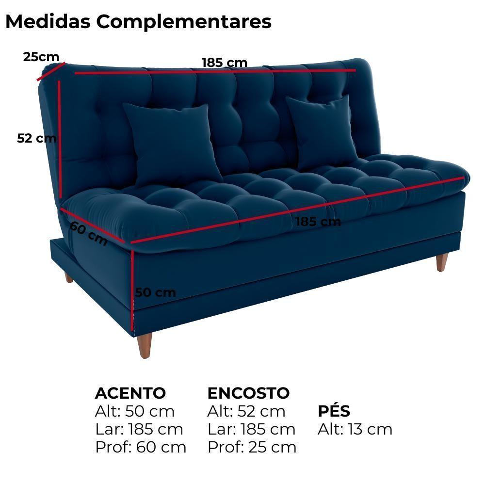 Sofa Cama 2 Lugares 185 Cm Duda Veludo E433 Milani Store Azul - 4