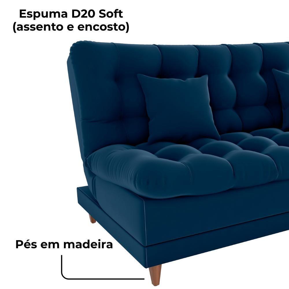Sofa Cama 2 Lugares 185 Cm Duda Veludo E433 Milani Store Azul - 5