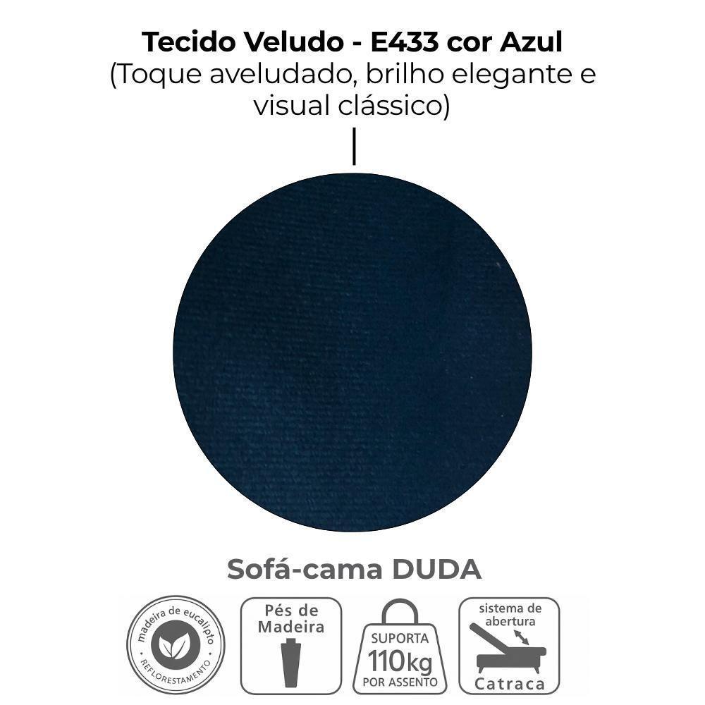Sofa Cama 2 Lugares 185 Cm Duda Veludo E433 Milani Store Azul - 7