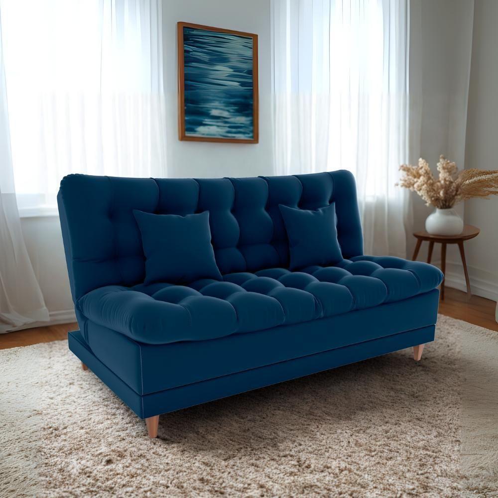 Sofa Cama 2 Lugares 185 Cm Duda Veludo E433 Milani Store Azul - 8