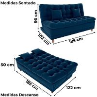 Sofa Cama 2 Lugares 185 Cm Duda Veludo E433 Milani Store Azul - 3