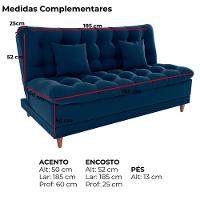 Sofa Cama 2 Lugares 185 Cm Duda Veludo E433 Milani Store Azul