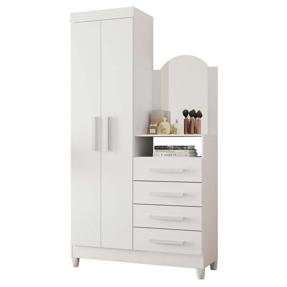 Cômoda New Capri 2 Portas E 4 Gavetas Quadriflex Branco Com Espelho - Móveis Albatroz Branco - 1