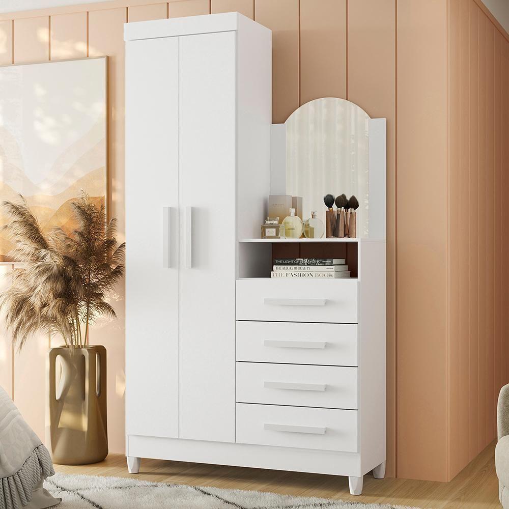 Cômoda New Capri 2 Portas E 4 Gavetas Quadriflex Branco Com Espelho - Móveis Albatroz Branco - 2