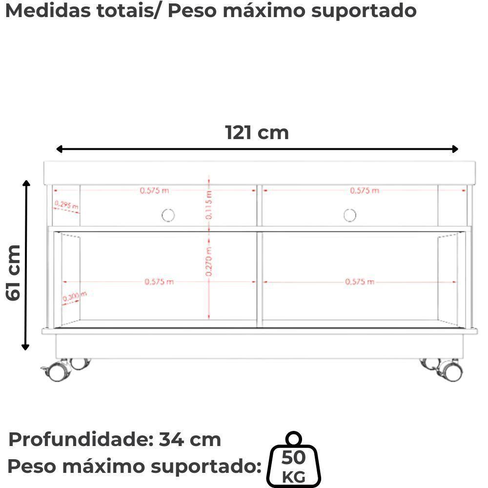 Rack Tv 50 Pol 121 Cm 1 Porta Artur Madetec Calacata Off White - 3