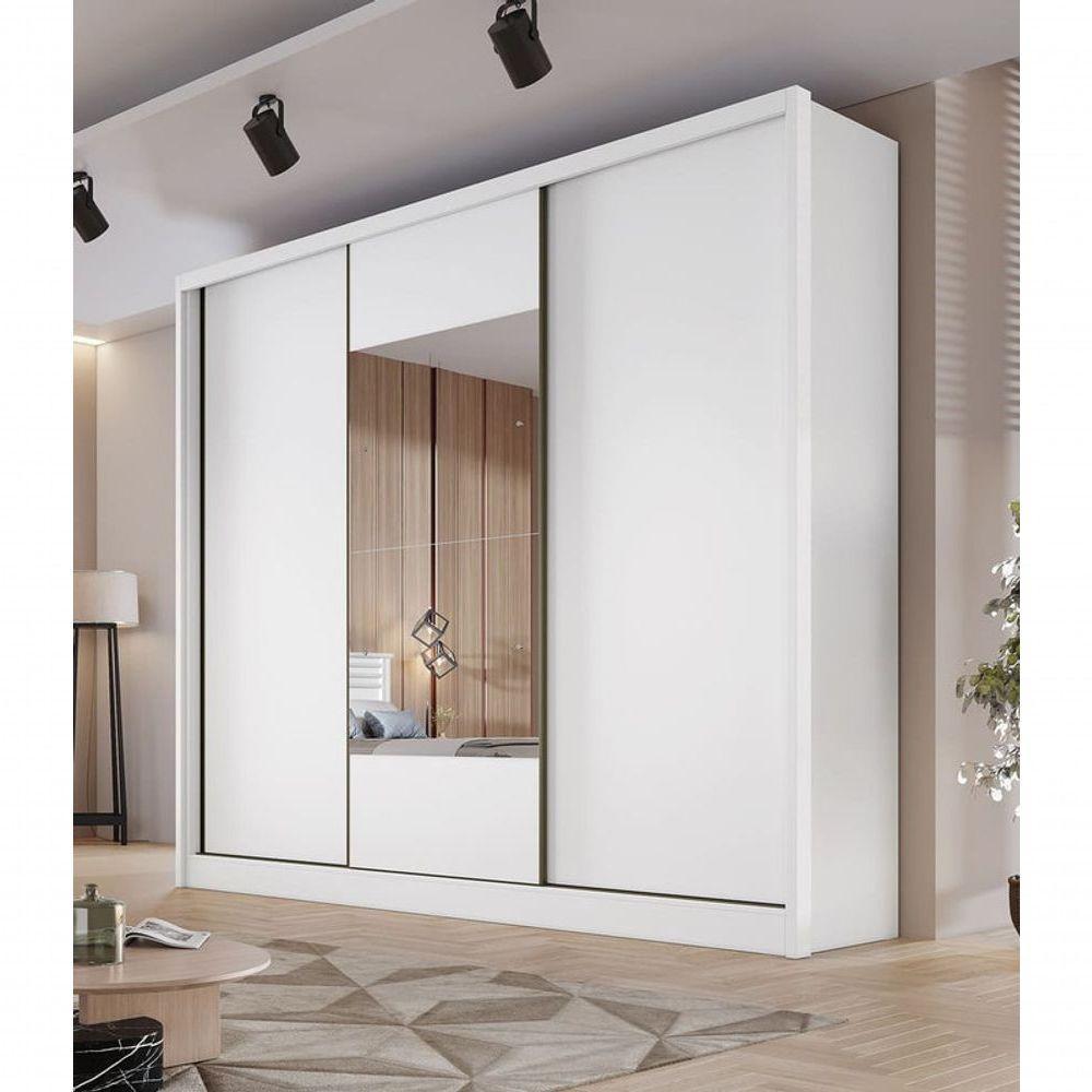 Guarda Roupa Casal Com Espelho 3 Portas 8 Gavetas - Medelim-branco - Móveis Novo Horizonte - 2