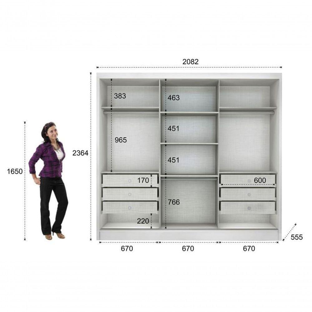 Guarda Roupa Casal Com Espelho 3 Portas 6 Gavetas - Arezzo Plus-branco - Móveis Novo Horizonte - 5