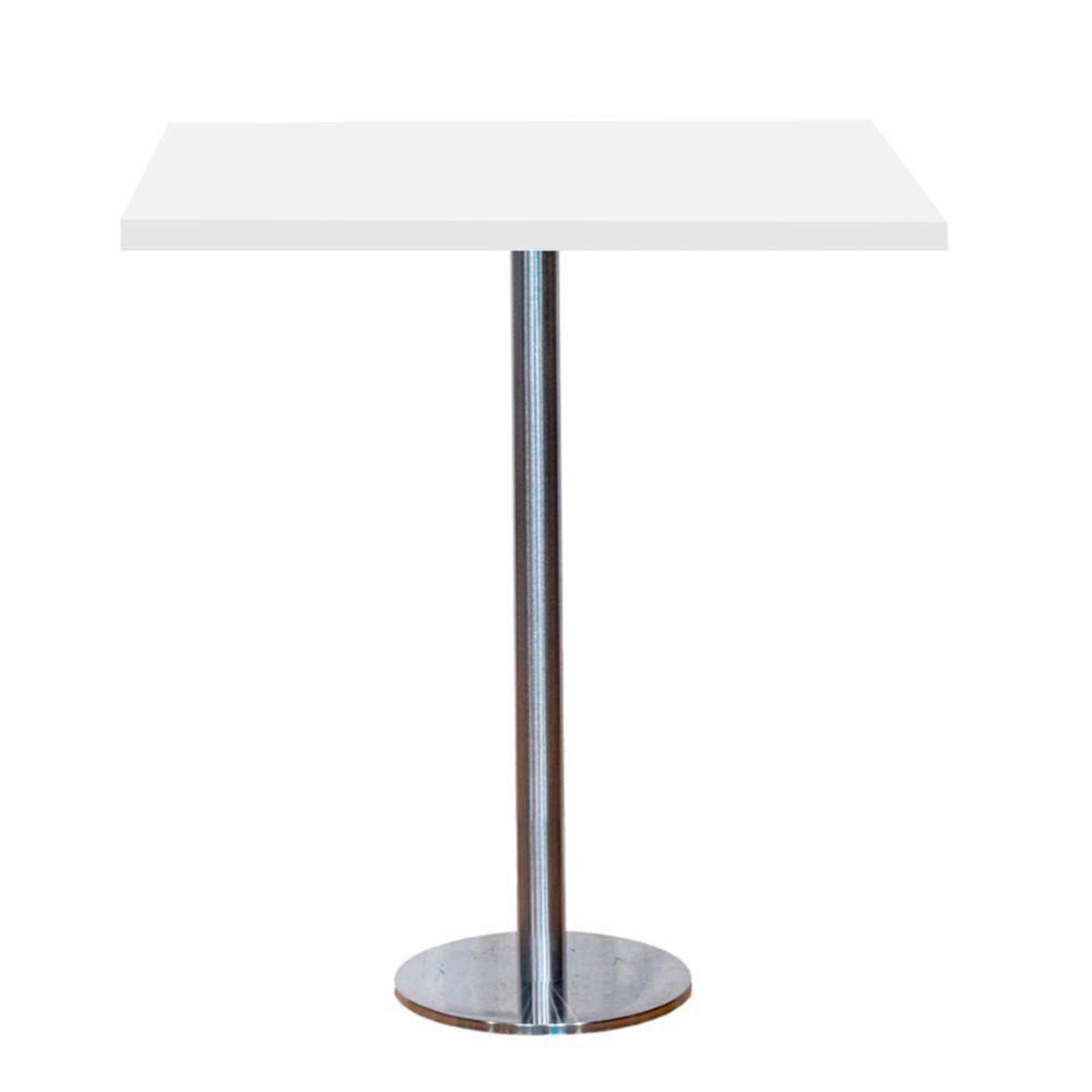 Mesa Pisa Beta Bistrô Fratini 107,50cm (a) Disco Redondo Inox Tampo Mdp Quadrado Branco 70cm (l) - 1
