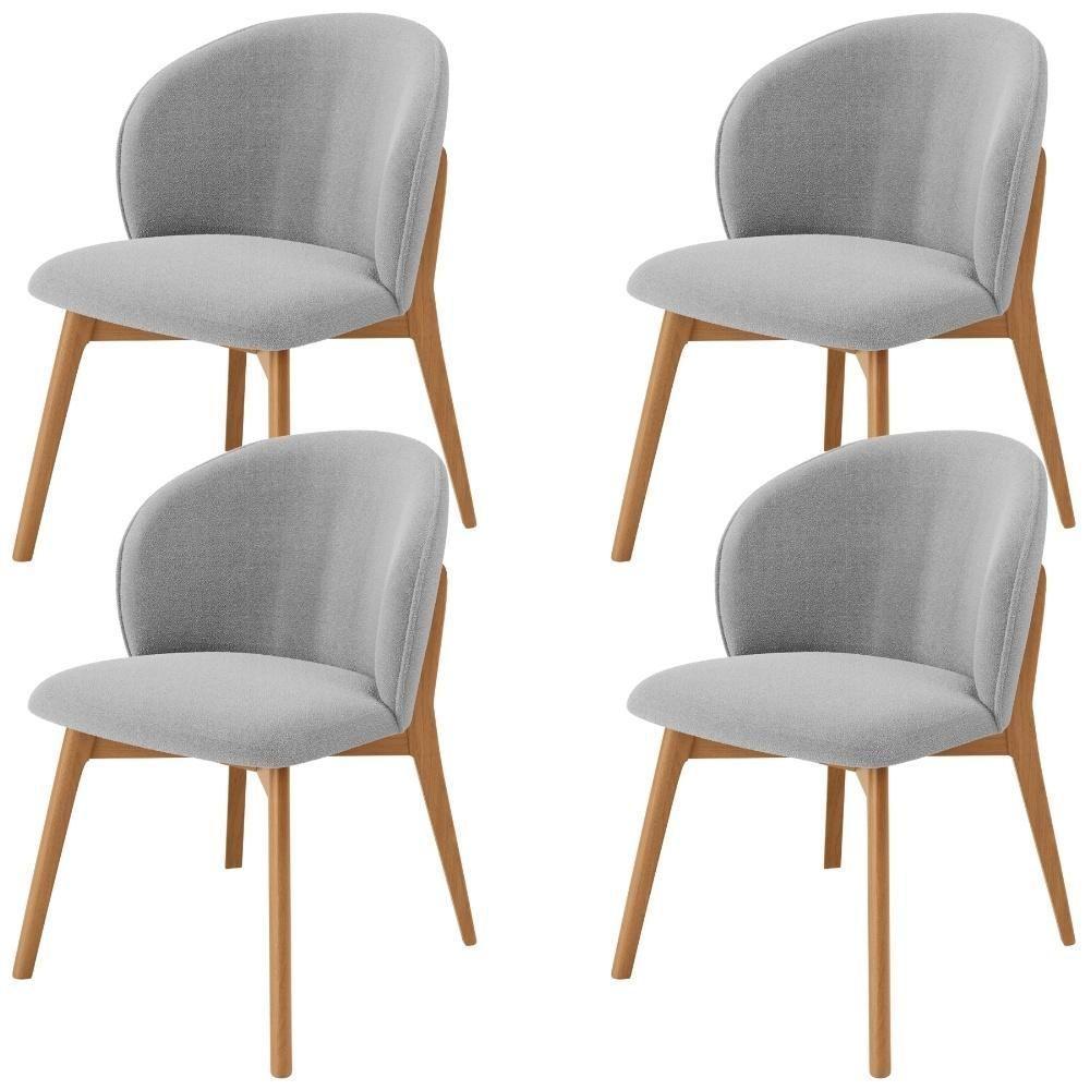 Kit 04 Cadeiras De Jantar E Estar Living Estofada Mia L02 Bouclê Cinza - Lyam Decor - 1