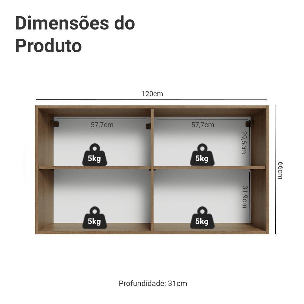 Armário Aéreo 120 Cm 2 Portas Vik Madesa Rustic/cinza - 2