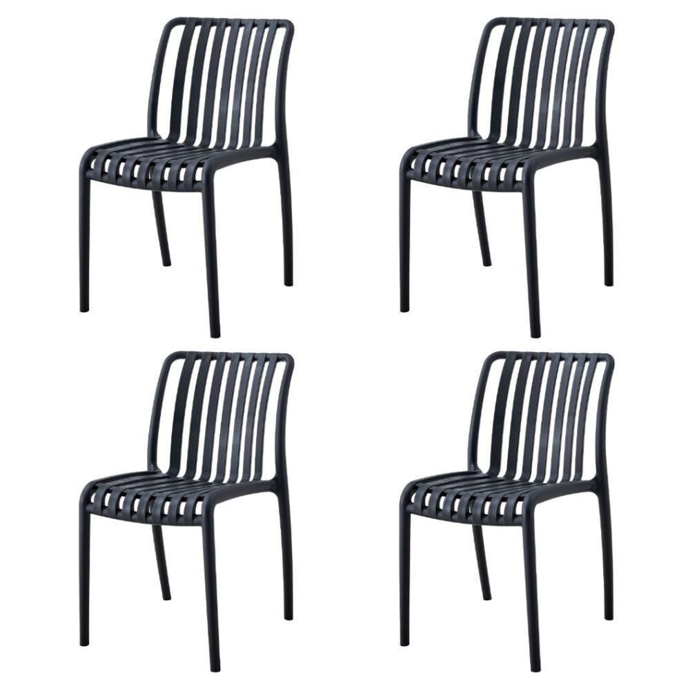 Kit 4 Cadeiras Empilhável área Externa Gávea Cancun Rivatti Monobloco Em Polipropileno Preto - 1
