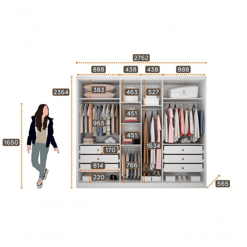 Guarda Roupa Casal 100% Mdf 6 Portas 6 Gavetas - Robust -branco - Móveis Novo Horizonte - 5