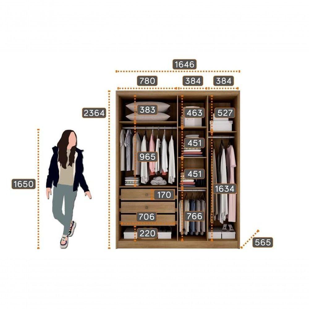 Guarda Roupa Solteiro 4 Portas 3 Gavetas - Moderni -cumaru-fendi - Móveis Novo Horizonte - 4