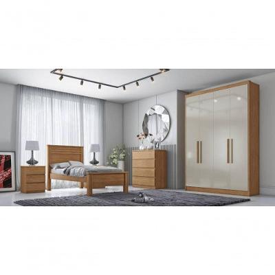 Guarda Roupa Solteiro Moderni Plus 4 Portas de Bater 3 Gavetas cumaru-fendi MDF