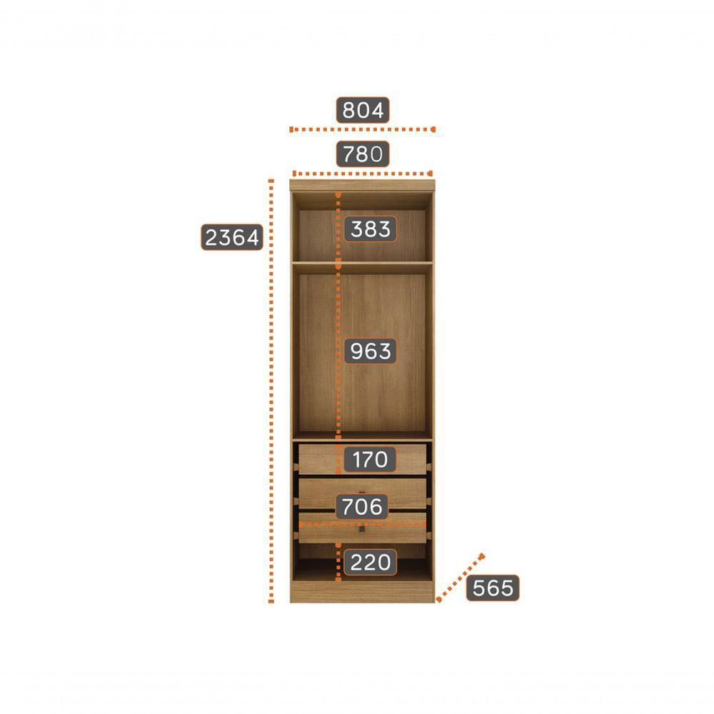 Modulado Closet Completo Espelhado 5 Portas 6 Gavetas - Linea-cumaru - Móveis Novo Horizonte - 3