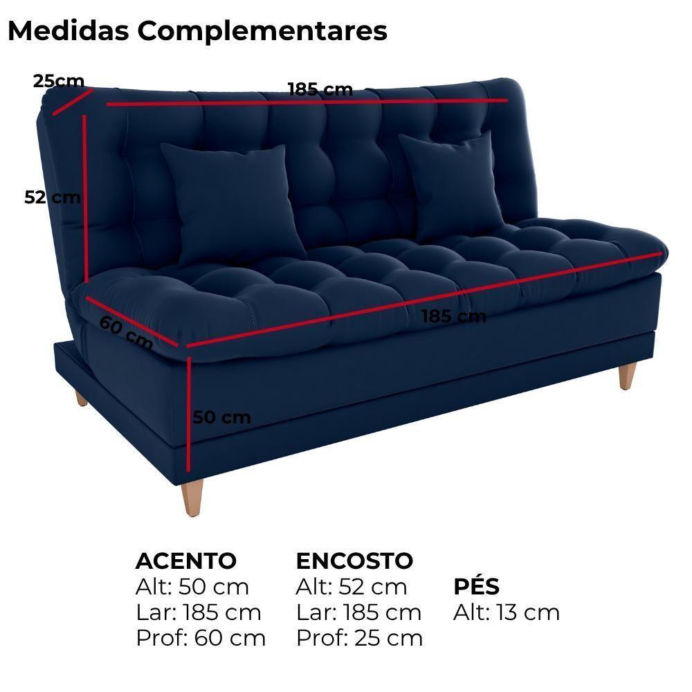 Sofa Cama 2 Lugares 185 Cm Duda Veludo Maserati Milani Store Azul - 4