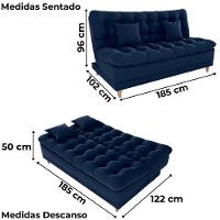 Sofa Cama 2 Lugares 185 Cm Duda Veludo Maserati Milani Store Azul - 3