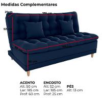 Sofa Cama 2 Lugares 185 Cm Duda Veludo Maserati Milani Store Azul