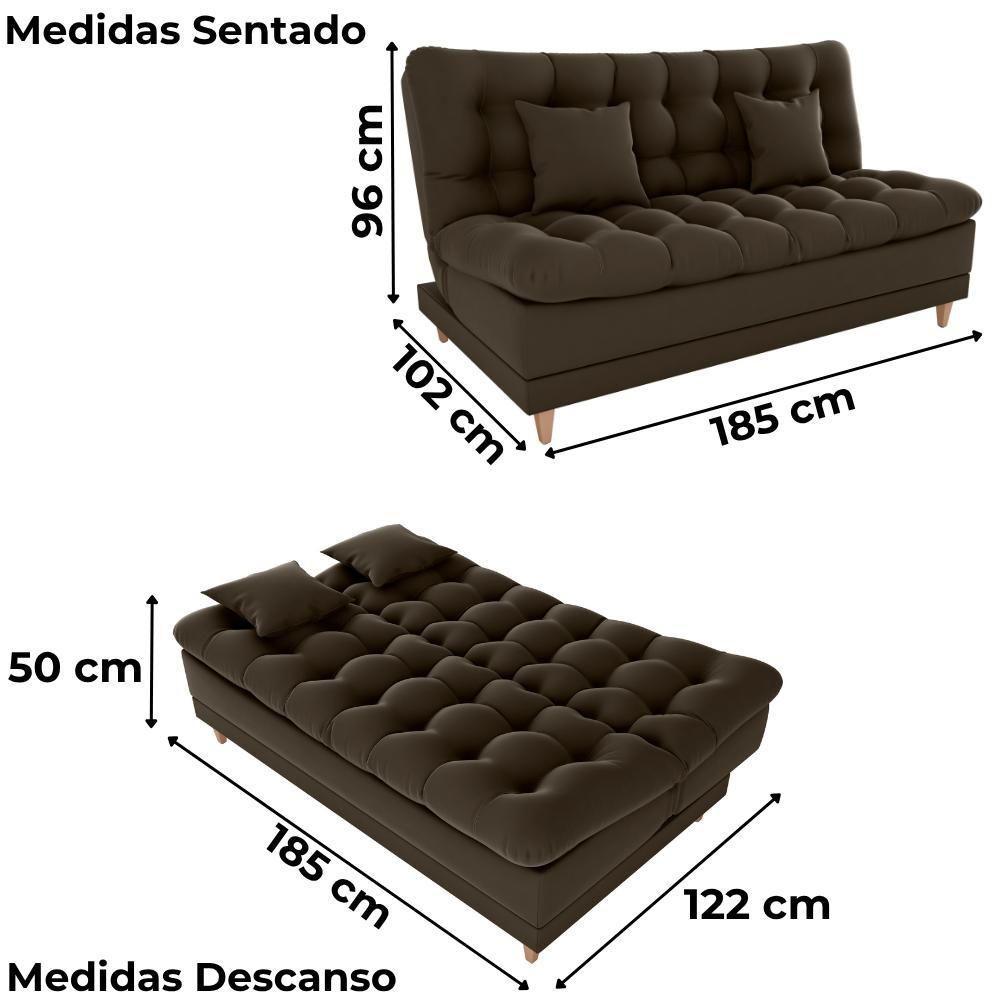 Sofa Cama 2 Lugares 185 Cm Duda Veludo Maserati Milani Store Marrom - 3