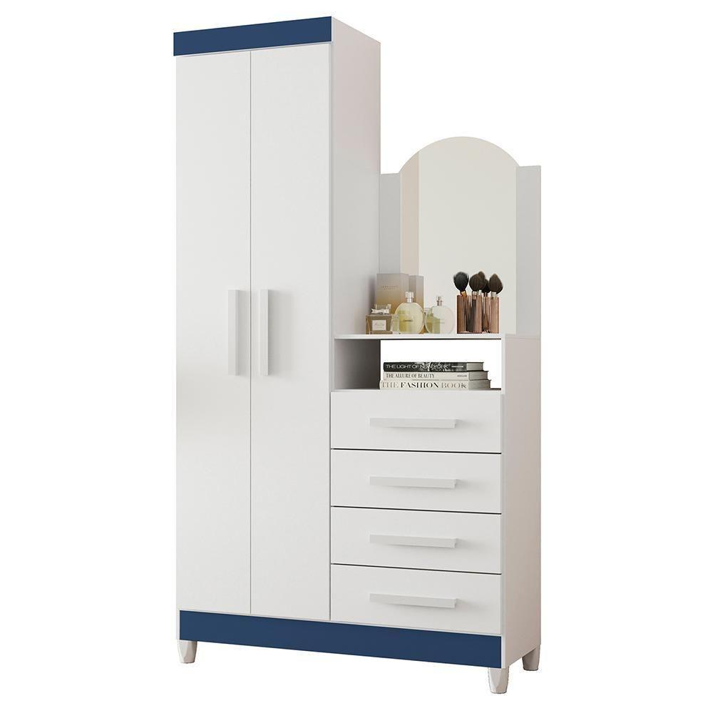 Cômoda New Capri 2 Portas E 4 Gavetas Quadriflex Branco/azul Matte Com Espelho - Móveis Albatroz Branco/azul Matte - 1