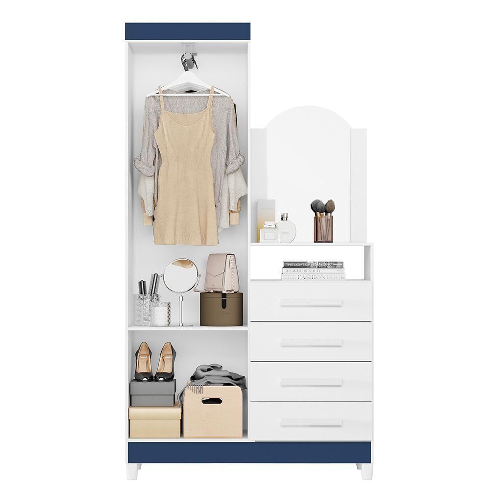 Cômoda New Capri 2 Portas E 4 Gavetas Quadriflex Branco/azul Matte Com Espelho - Móveis Albatroz Branco/azul Matte - 3