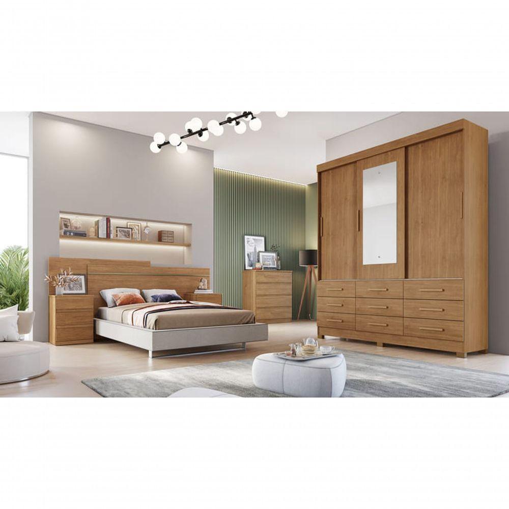 Guarda Roupa Solteiro Com Espelho 3 Portas 9 Gavetas - Buriti-cumaru - Móveis Novo Horizonte - 1