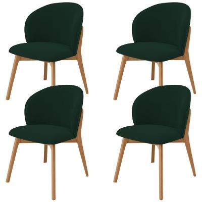 Kit 04 Cadeiras De Jantar E Estar Living Estofada Mia L02 Suede Verde Musgo - Lyam Decor