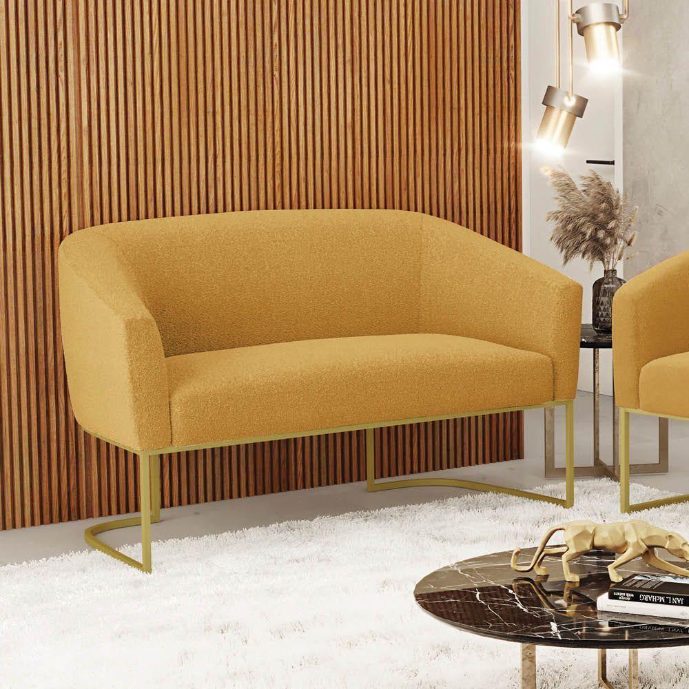 Sofá 2 Lugares Namoradeira Industrial Dourado Stella Bouclê D03 - D'rossi Mostarda - 1
