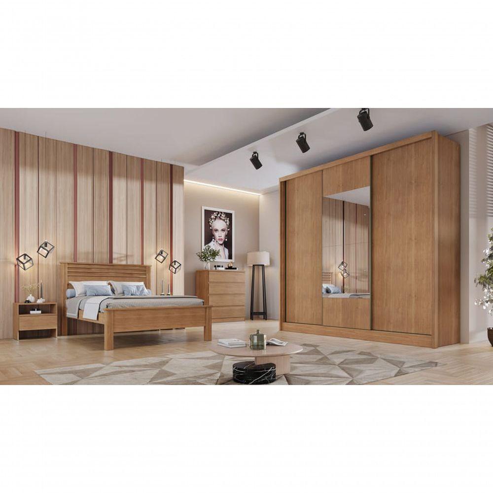 Guarda Roupa Casal Com Espelho 3 Portas 6 Gavetas - Medelim-cumaru - Móveis Novo Horizonte - 1