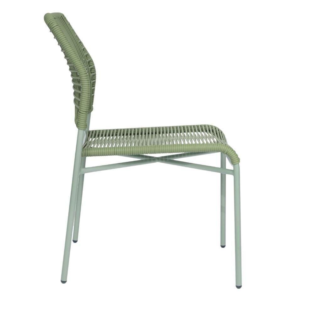 Kit 4 Cadeiras Empilhável Leme Fratini Aço Verde Assento E Encosto Trama De Corda Náutica Verde - 4