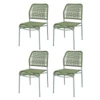 Kit 4 Cadeiras Empilhável Leme Fratini Aço Verde Assento E Encosto Trama De Corda Náutica Verde - 1