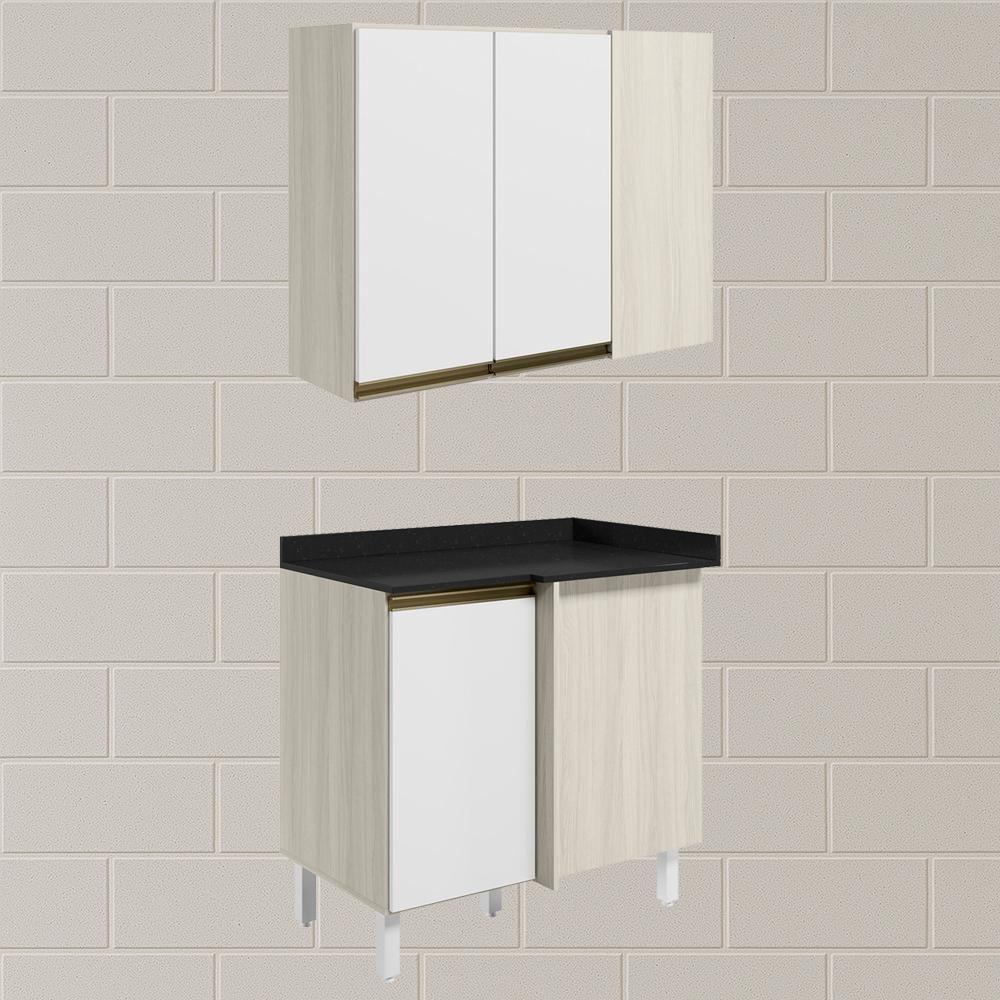 Armario E Balcao Canto Reto 89cm Mdf Kali Nicioli Bianco Toq Branco Uv - 2
