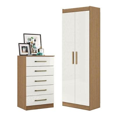 Conjunto Cômoda e Armário Multiuso 2014140 e 2000191 5 Gavetas MDF Puxador Plástico Atacama Off