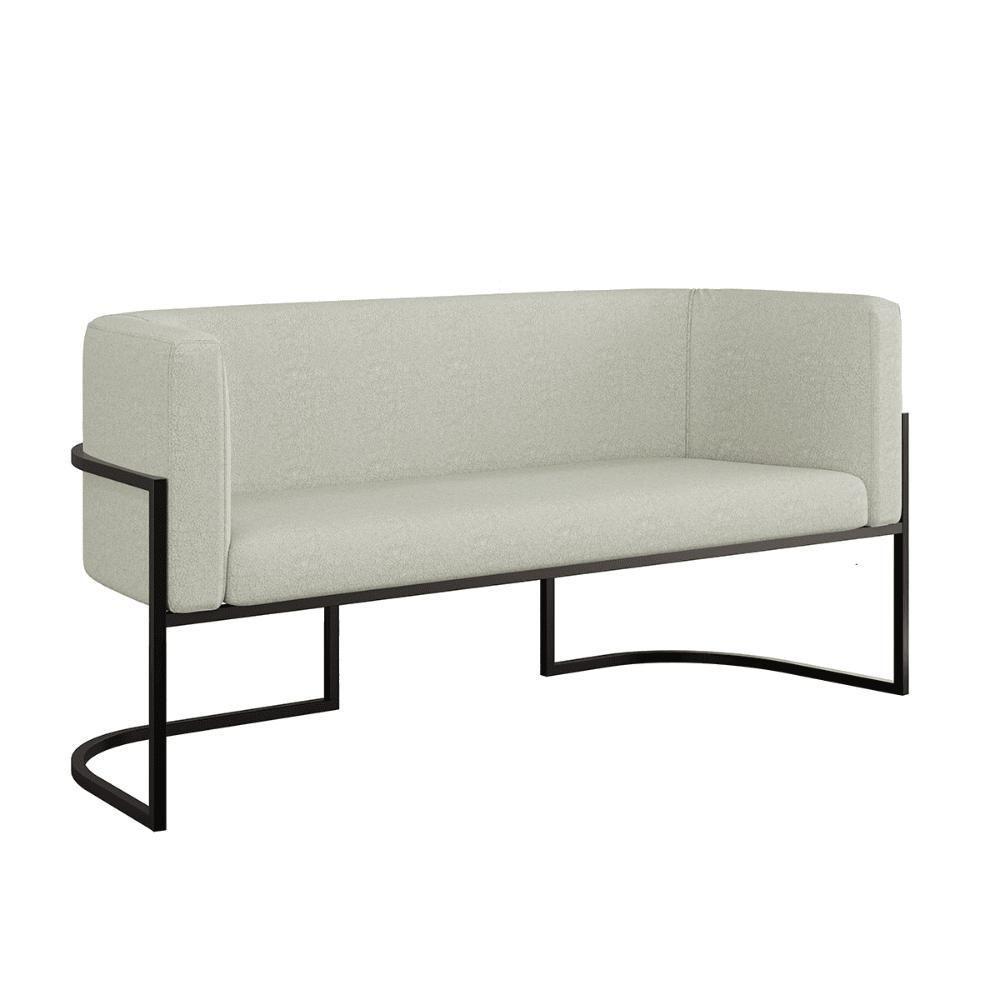 Sofá 2 Lugares Base Metal Preta Reforçada Recepção Bouclê Cor Bege - 1