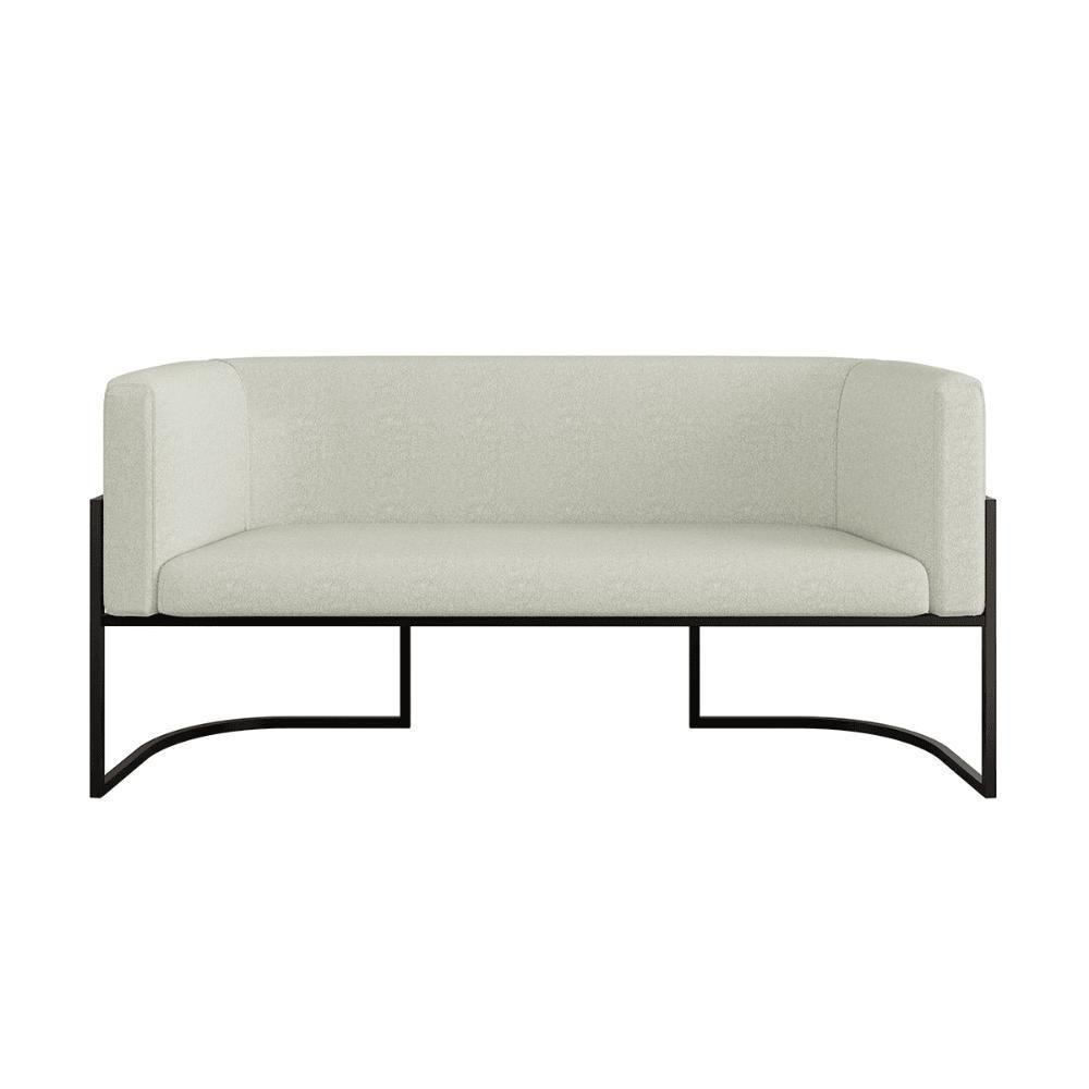 Sofá 2 Lugares Base Metal Preta Reforçada Recepção Bouclê Cor Bege - 3