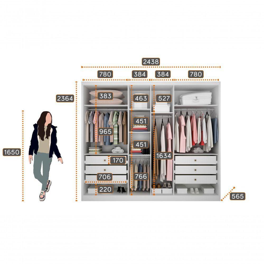 Guarda Roupa Casal Com Espelho 6 Portas 6 Gavetas - Linea-branco - Móveis Novo Horizonte - 4