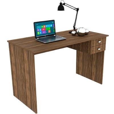 Mesa para Escritório Escrivaninha Retangular Nogal 2 Gavetas MDF 117 cm Marrom