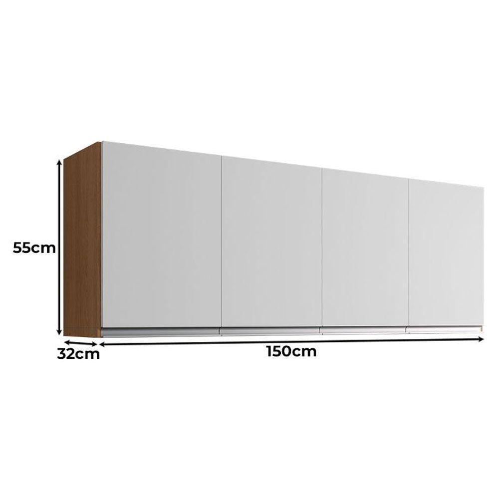 Armário Aéreo Para Cozinha Andréia 4 Portas 150cm Amêndoa Branco - Ajl - 2